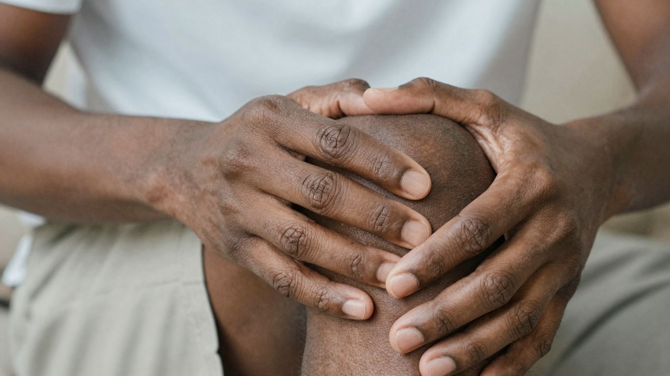 Person holding knee in discomfort.